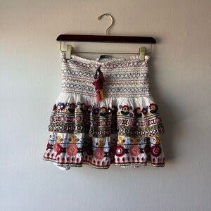 VACAY STRETCHY EMBROIDERED MINI SKIRT WITH ADJUSTABLE TIE WAIST 💃🏻💃🏻